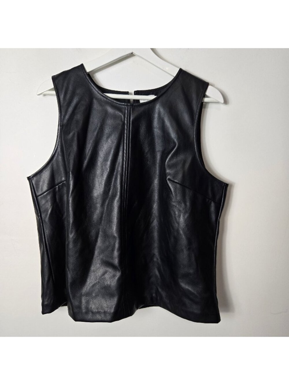 J.Crew Women's Size L Faux Leather Shell Black Sleeveless Top Back Zip